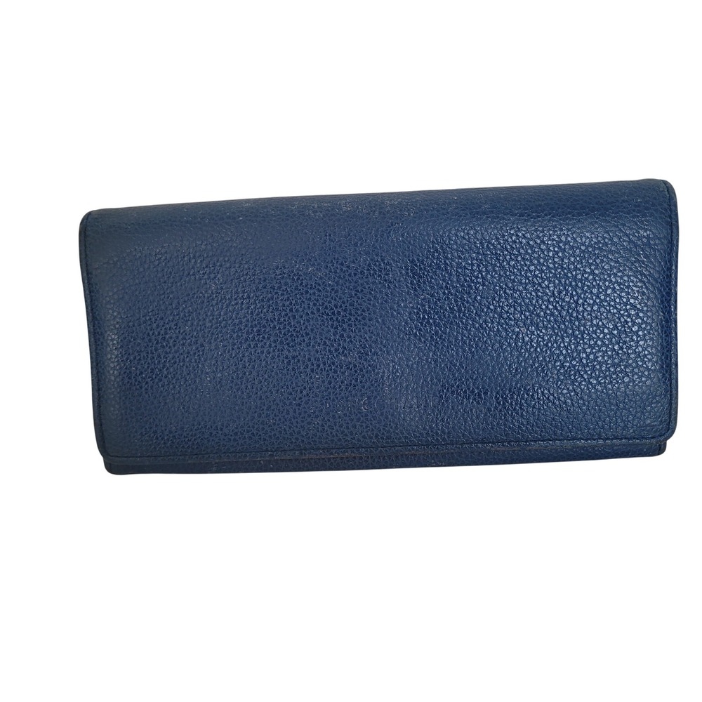 Longchamp Le Foulonne Blue Pebbled Leather Continental Flap Wallet Long Clutch